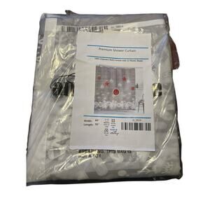 PREIUM SHOWER CURTAIN CHRISTMAS BALLS AND SNOWFLAKES WIDTH 69' LENGTH 70'